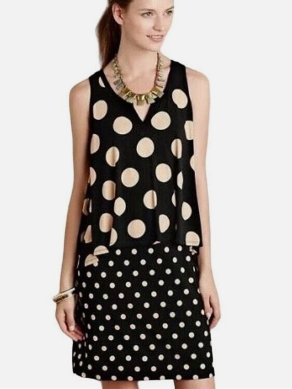 Anthropologie Maeve Davina Layered Polka Dot Sleeveless Drapey Mini Dress Small